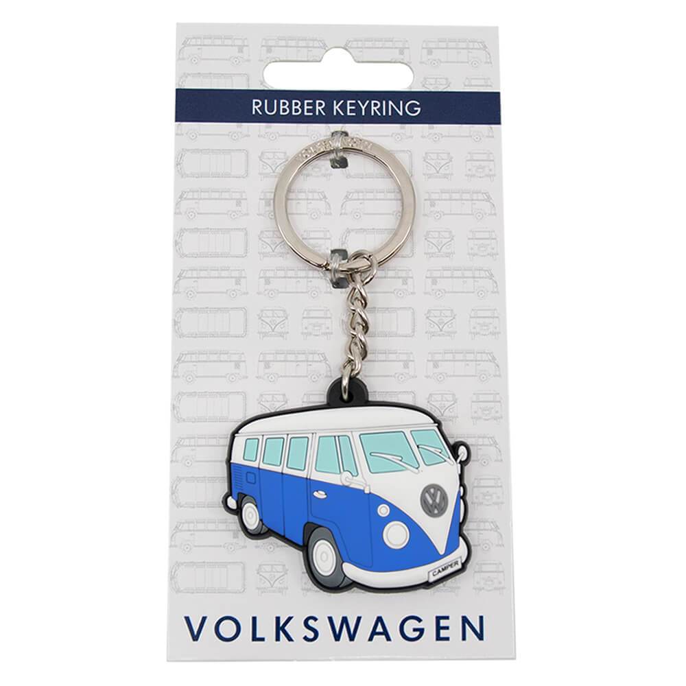 Packaged Blue VW Campervan Splitscreen Rubber Keyring Side View
