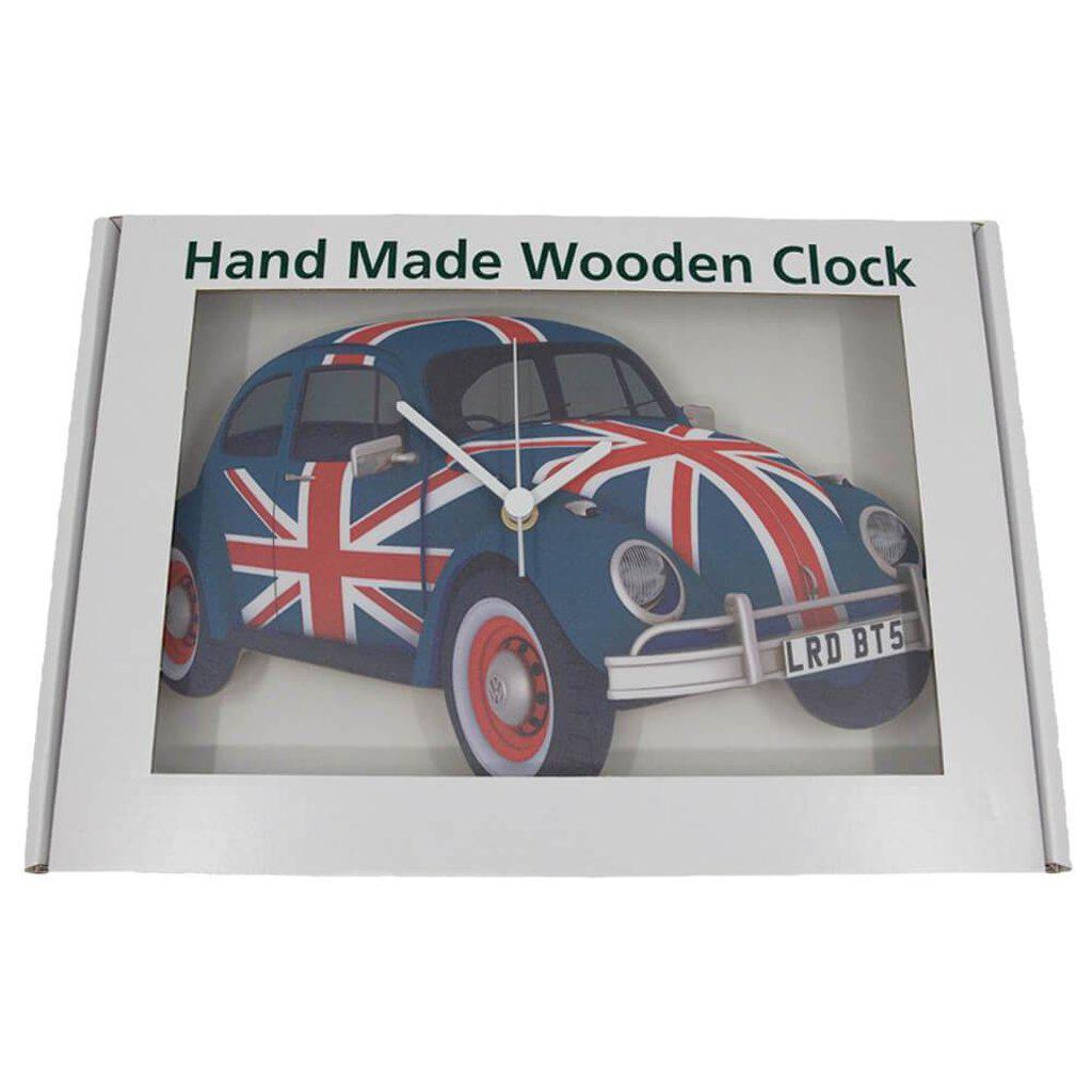 Classic VW Beetle Union Jack Wooden Wall Clock