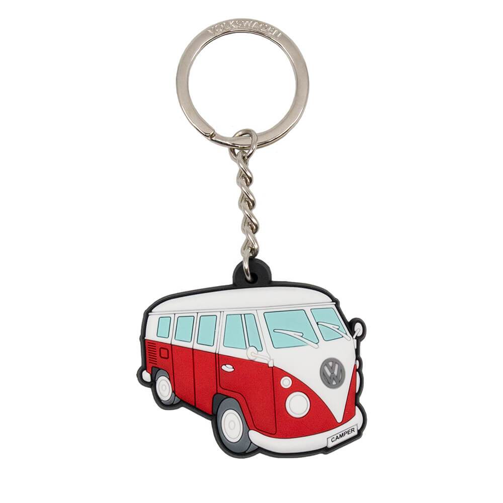 Blue VW Campervan Splitscreen Rubber Keyring Side View