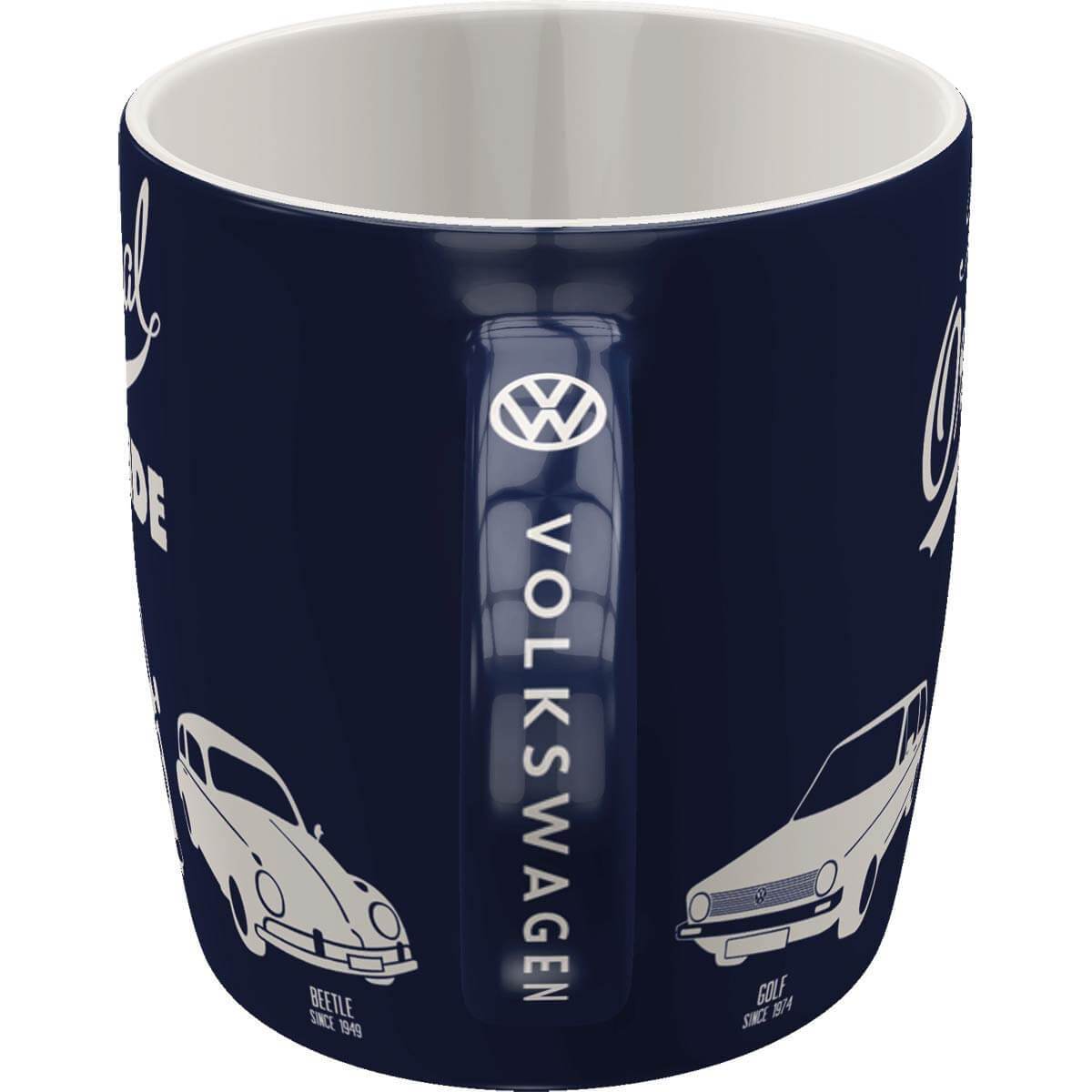 VW Original Ride Campervan, Beetle &amp; Golf Mug Handle View With Official Logo