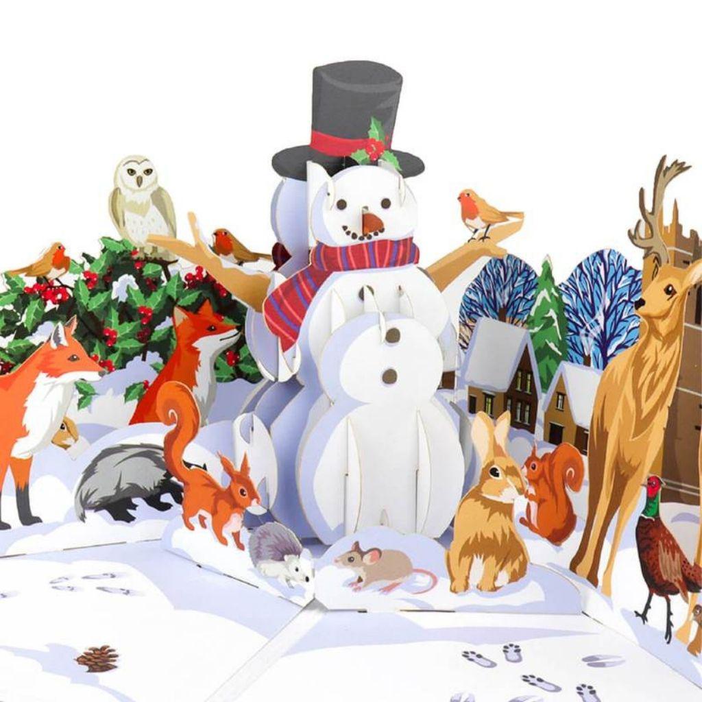 Snowman In Winter Woodland Pop Up Christmas Card