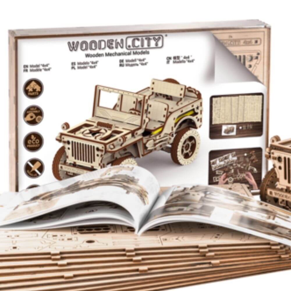 Wooden City 4x4 Jeep Style Wood Mechanical Model Kit