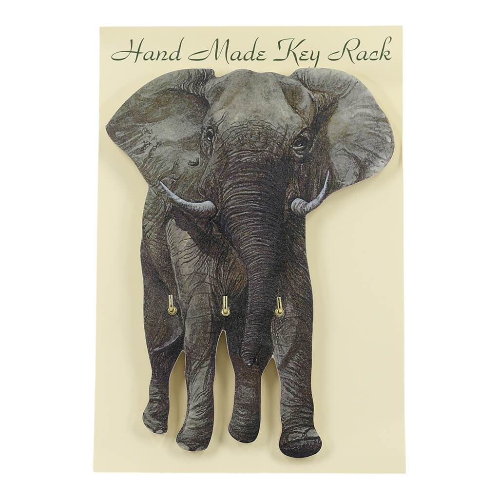 African Elephant Handmade Wooden Key Rack