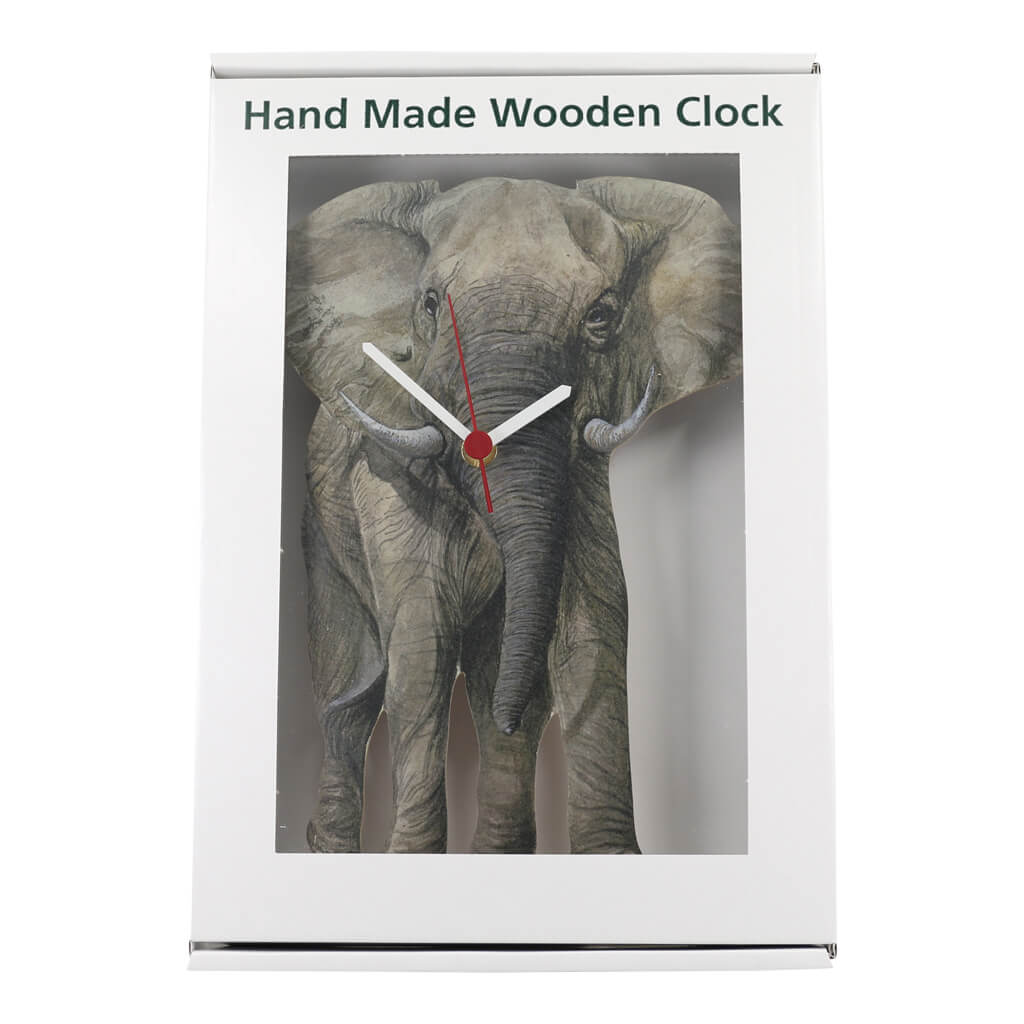 African Elephant Clock Handmade Wooden Wall Clock in Gift Presentation Box