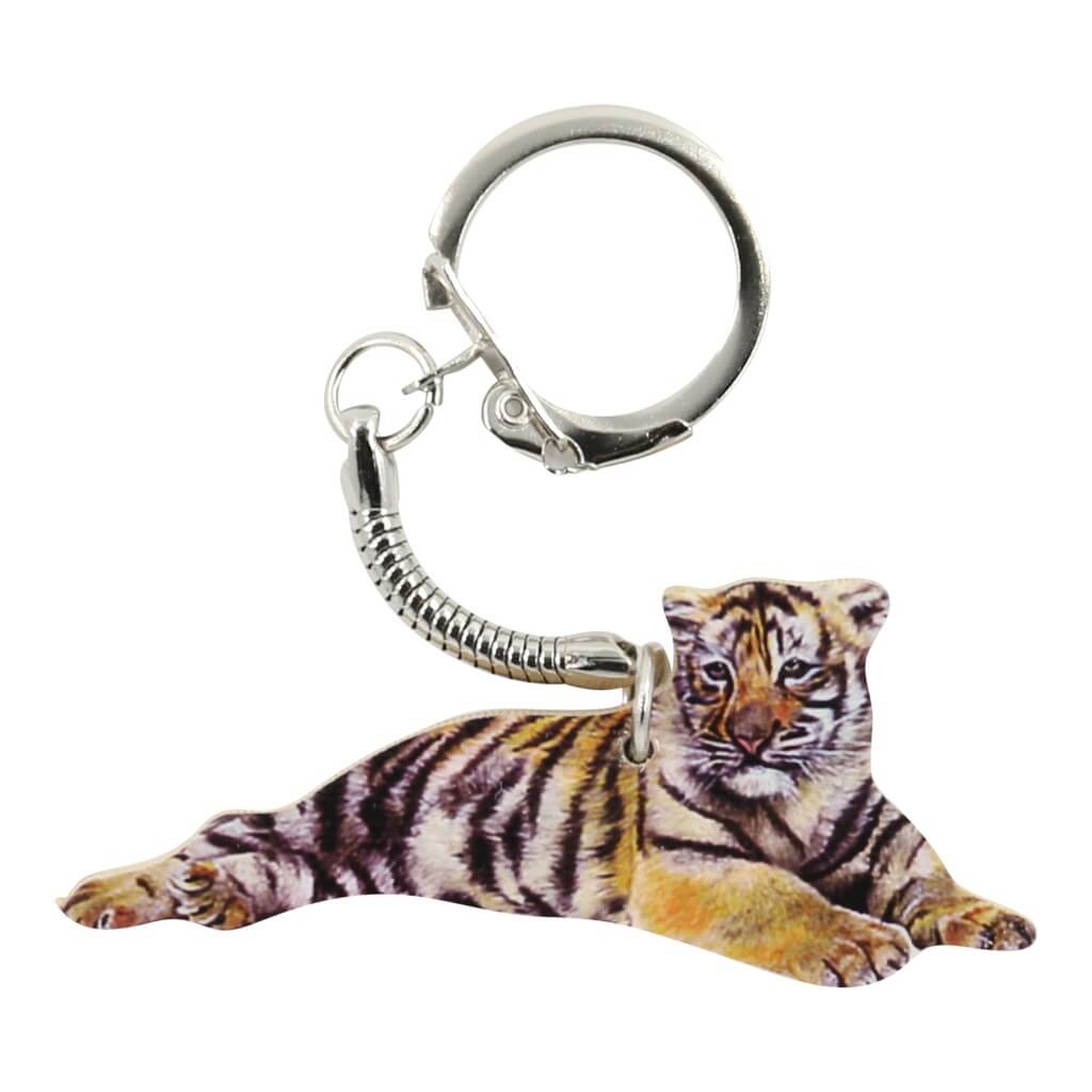 Tiger Cub Lying Down Handmade Wooden Keyring